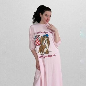 Pink Dog Graphic Nightgown - Cute Puppy Print